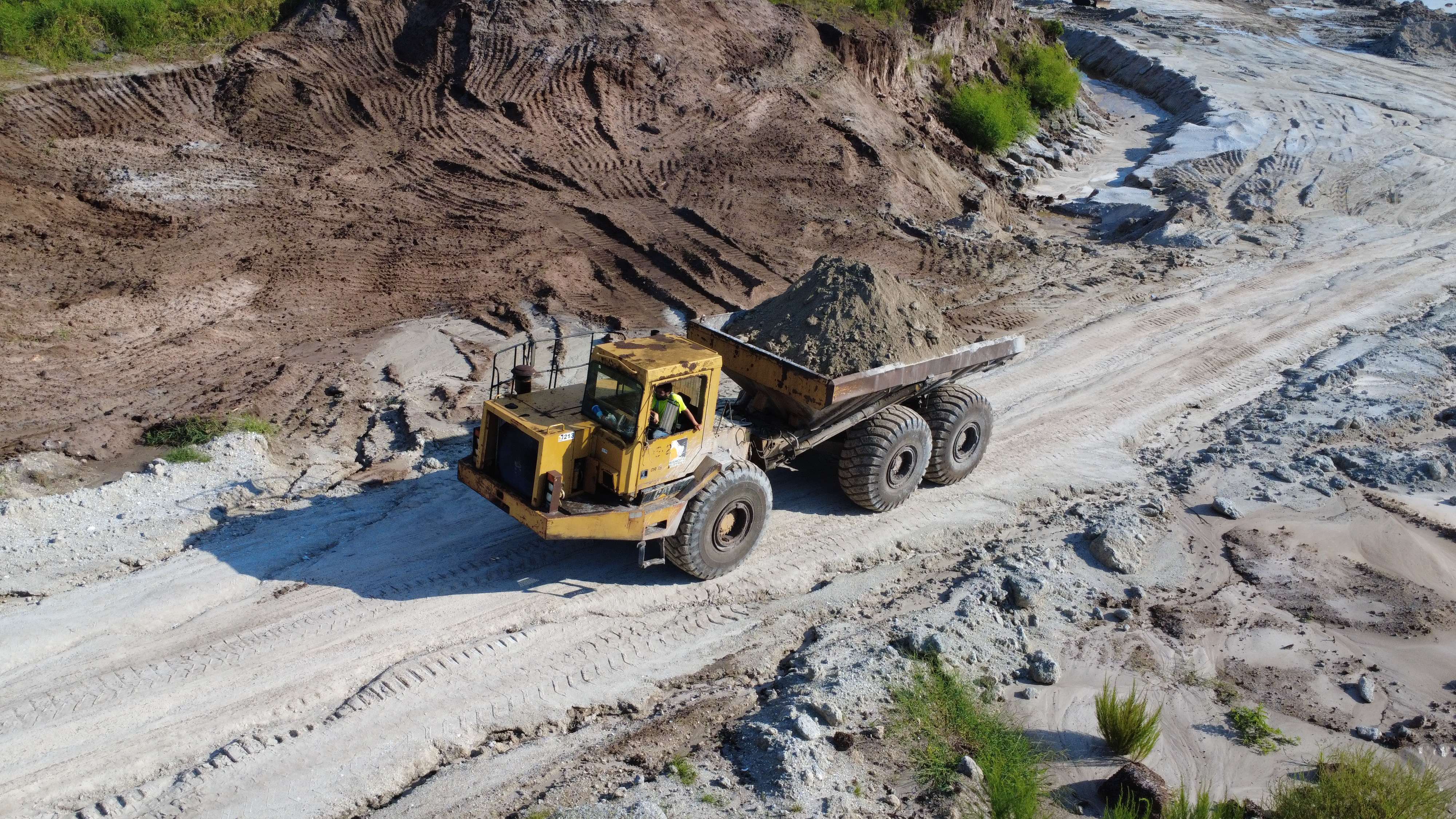 Aerial view of dirt hauling and earthwork operations in Central Florida