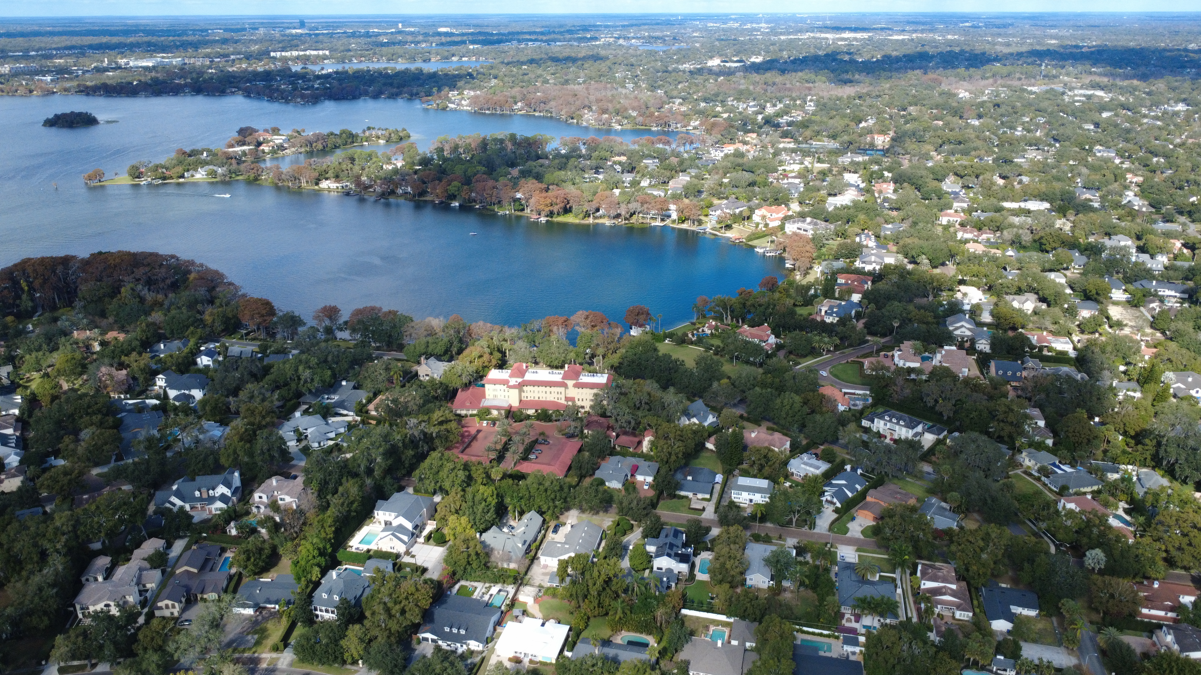 Aerial photography of Rollins College campus in Winter Park