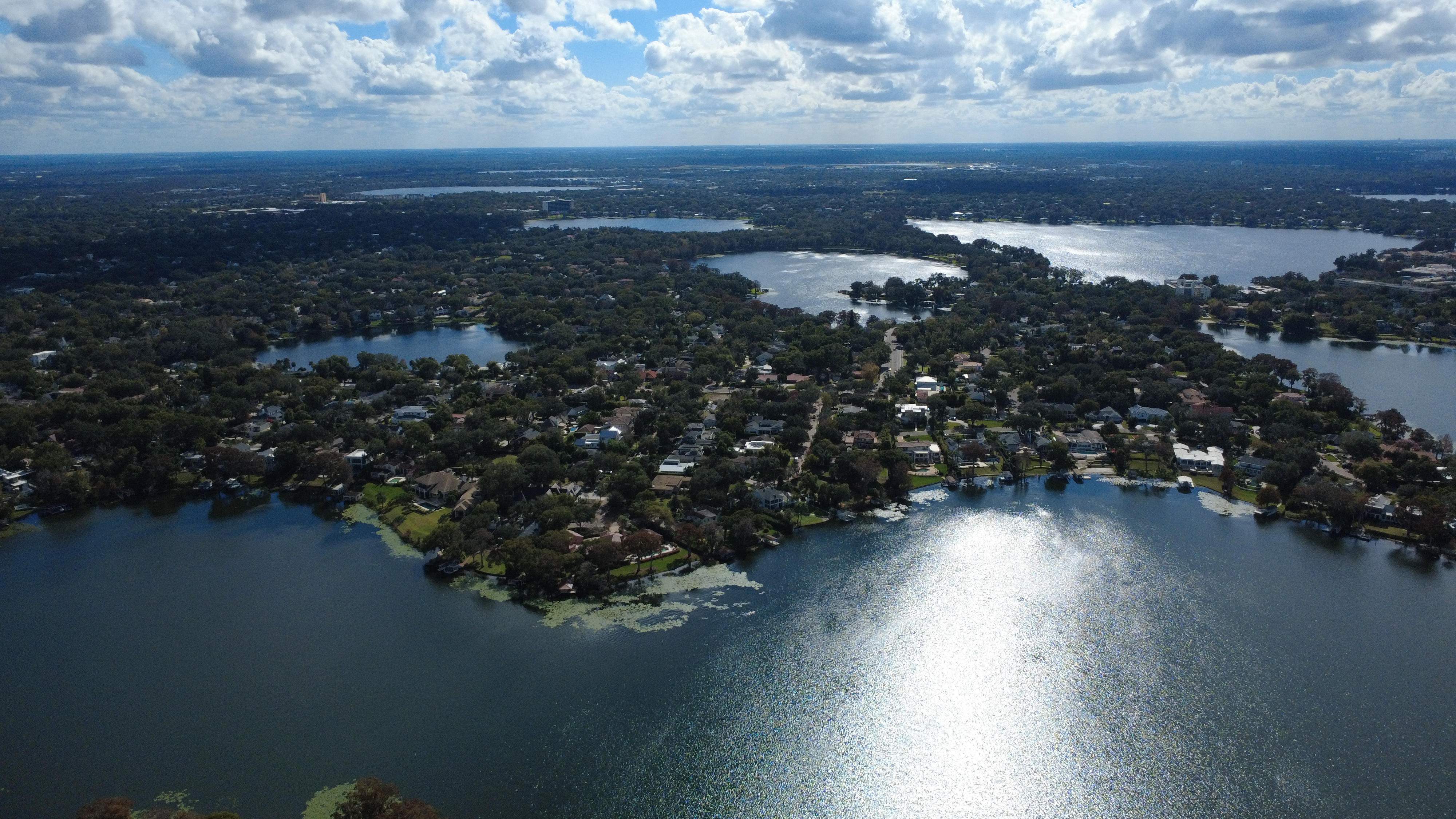 Aerial photography of Winter Park Florida neighborhoods and lakes
